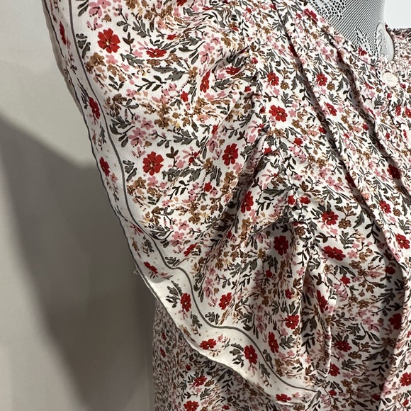 Max Studio Blouse Top Womens XS Multicolor Floral Ruffle Flutter Sleeves Peasant - Picture 11 of 12